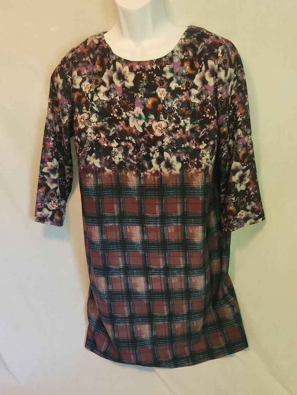 Maeve Purple Floral & Plaid Mixed-Print Tunic
